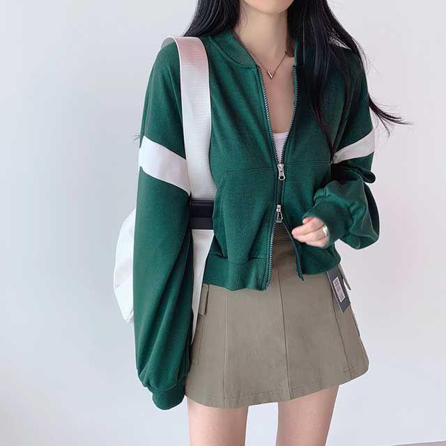 [국내제작/고퀄!] 바시티 항공 투웨이 크롭 집업 점퍼_쏠트베이비