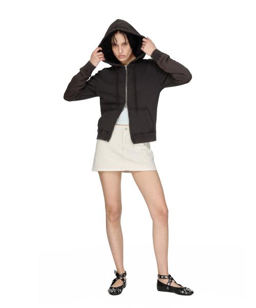 Washed Hoodie Zip-up, CHARCOAL