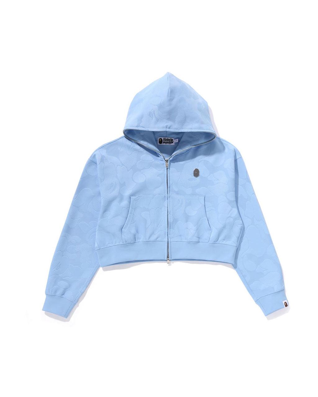Solid Camo Jacquard One Point Cropped Zip Hoodie