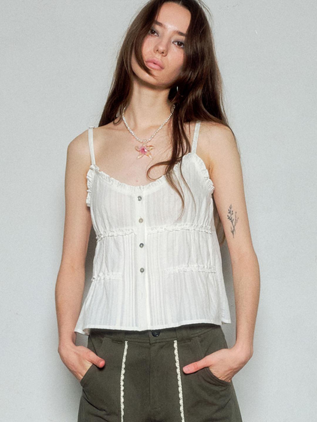 코튼 v넥 캐미솔 - 화이트