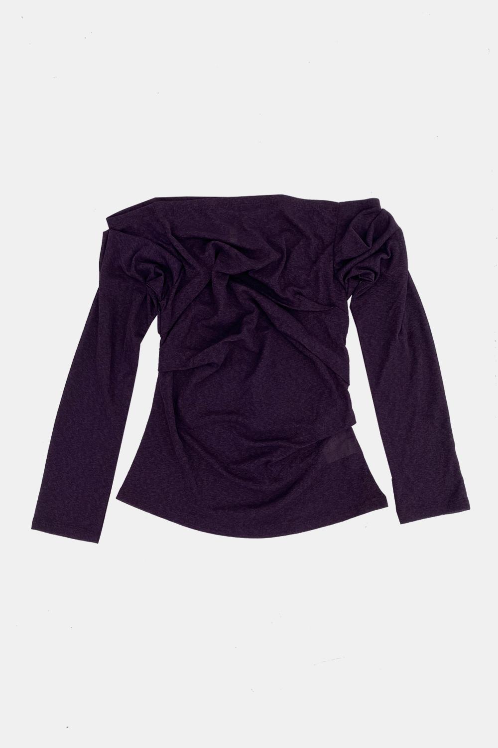 Draping off-shoulder top (3/4 sleeve, Purple)