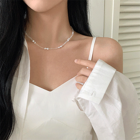 [❤️당일출고❤️] 엘루아 하트 진주 크리스탈 원석 펄 초커 비즈 레이어드 목걸이 2color