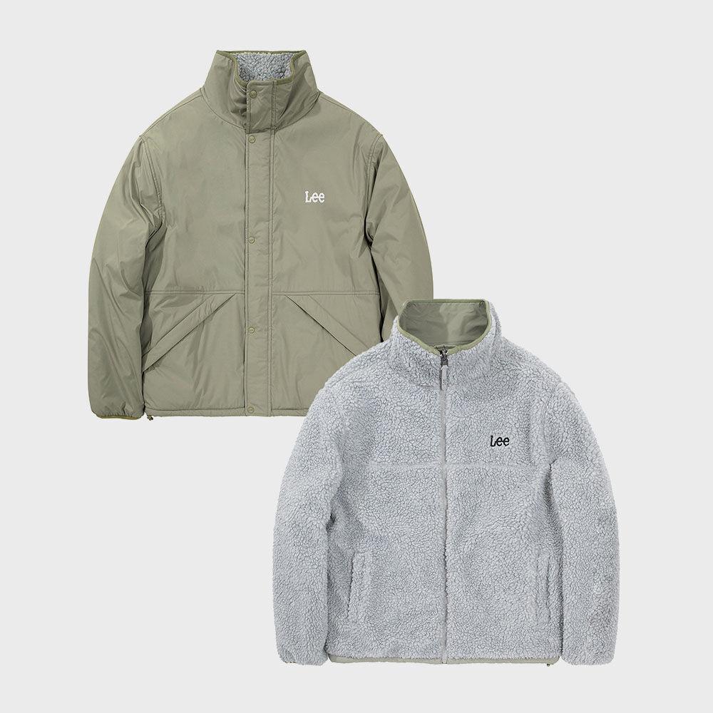 트위치로고 리버서블 보아 플리스 하이넥 집업 자켓 그레이