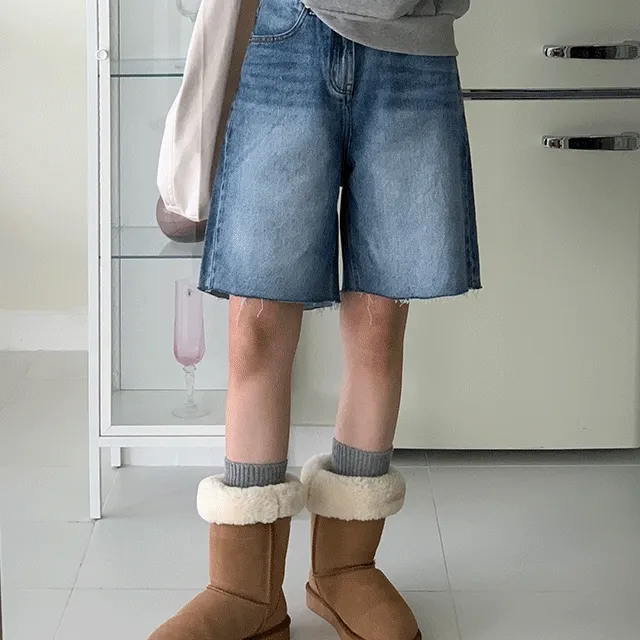 [루즈핏/사계절활용/1color] 데미지 워싱 데님 반바지