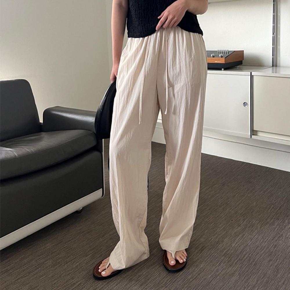 리브레 코너 밴딩 슬랙스 팬츠 여성 여름 고무줄 바지 쿨링 시원한 바스락 베이지 차콜