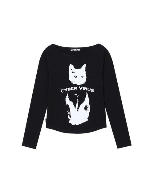 사이버 캣 프린트 탑_블랙