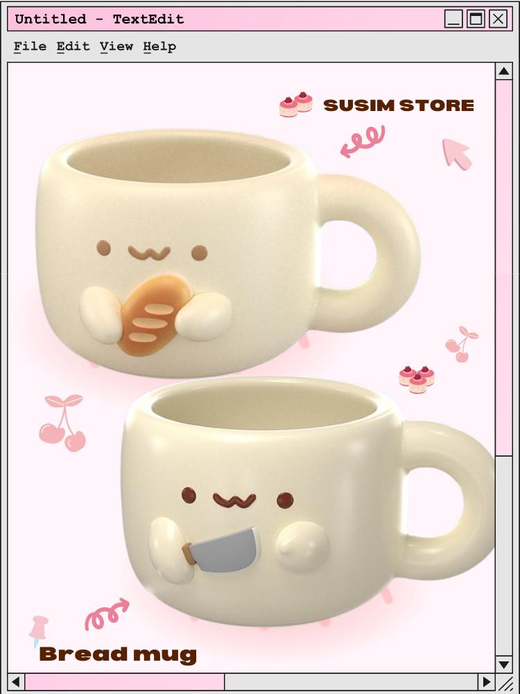 수심 Bread Mug(2 Type) 브레드 머그 컵 선물 키치 유니크 선물 내열 도자기