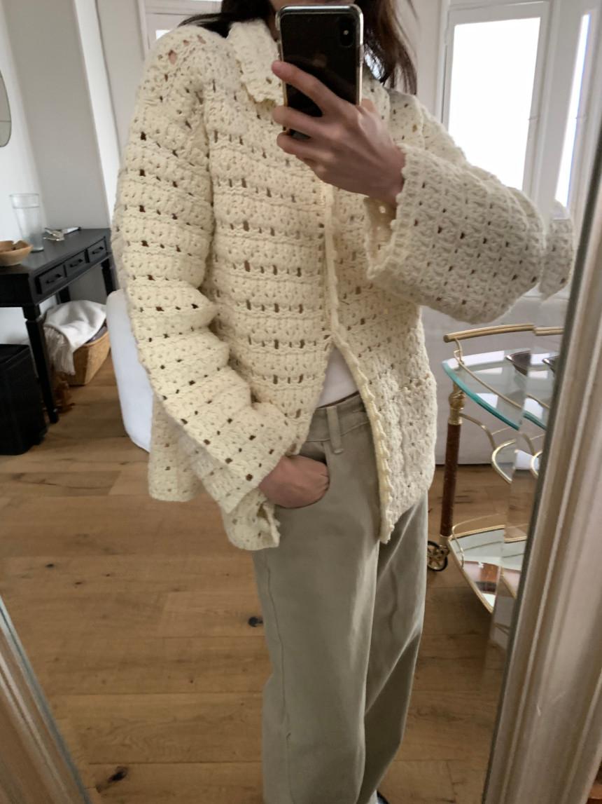 포레스트 크로셰가디건 겨울 울 루즈핏 꽈배기 핸드메이드니트 도브짜임가디건