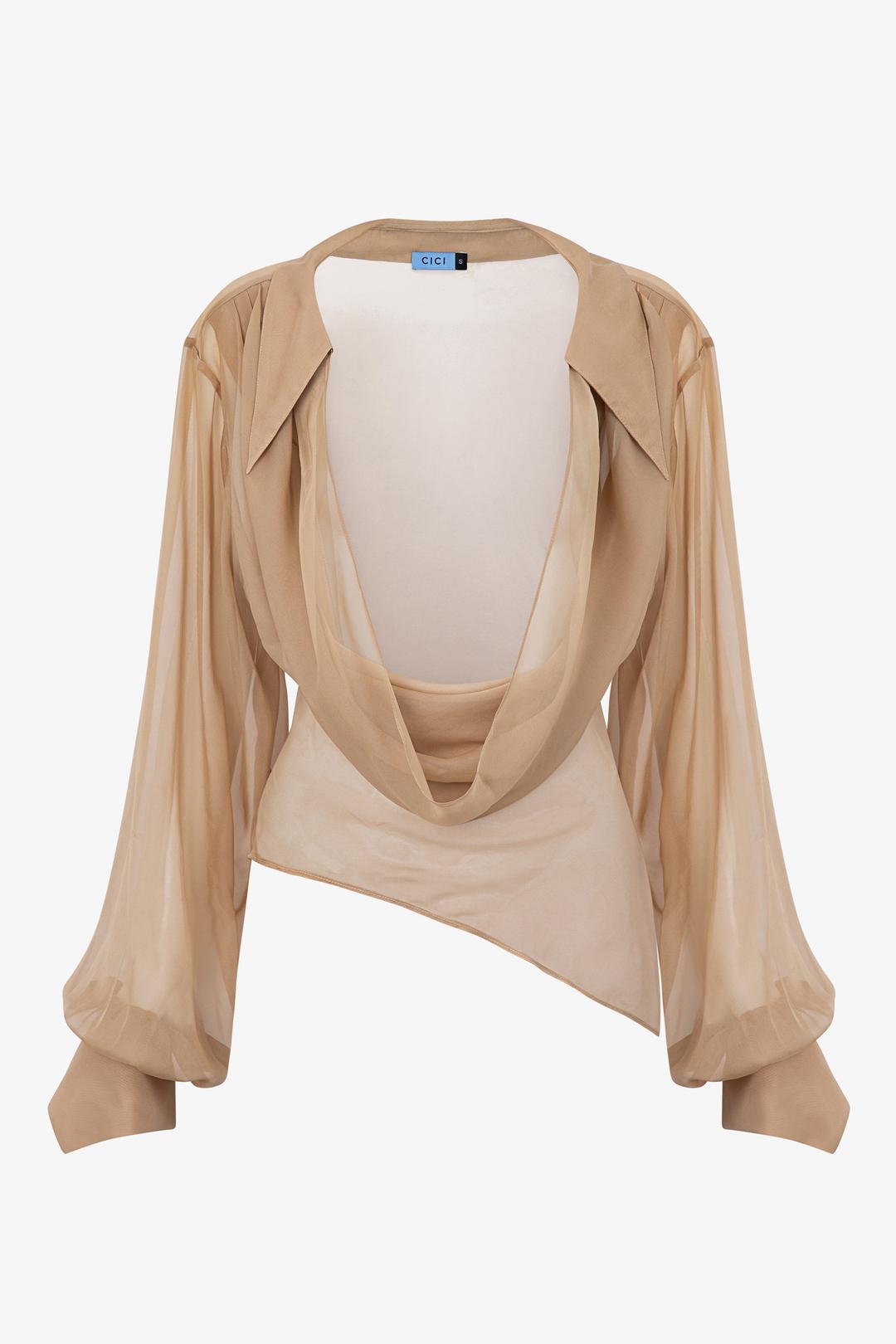Fera Chiffon Overlay Blouse - XS / Brown