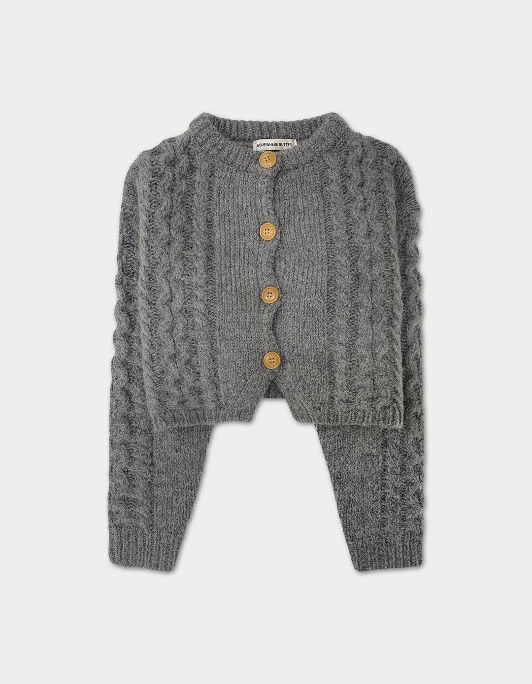 [preview] Woodbutton cable cardigan - charcoal