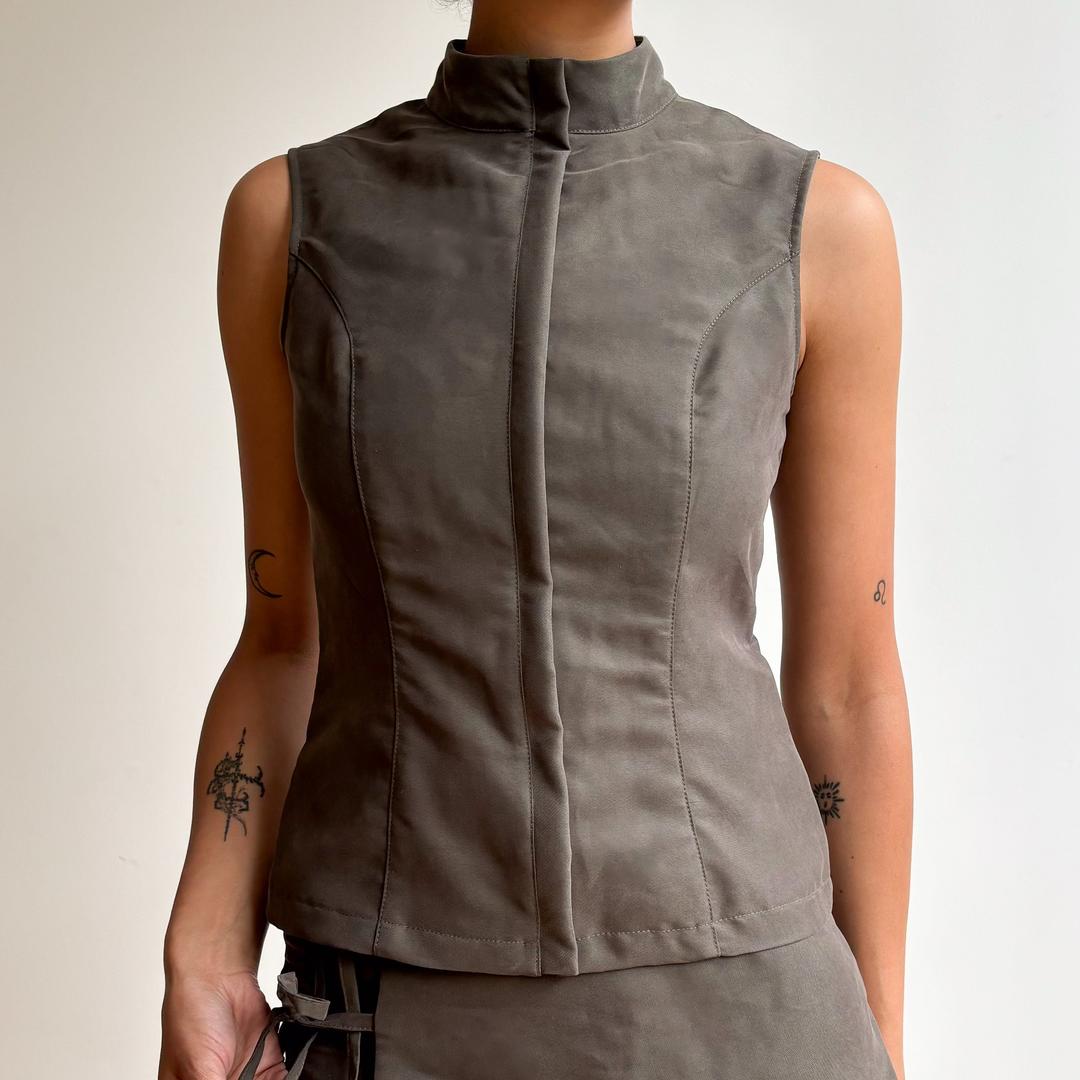 Rita Zip-up Top - Khaki - L