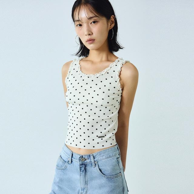 DOT LACE SLEEVELESS TOP_LIGHT BEIGE