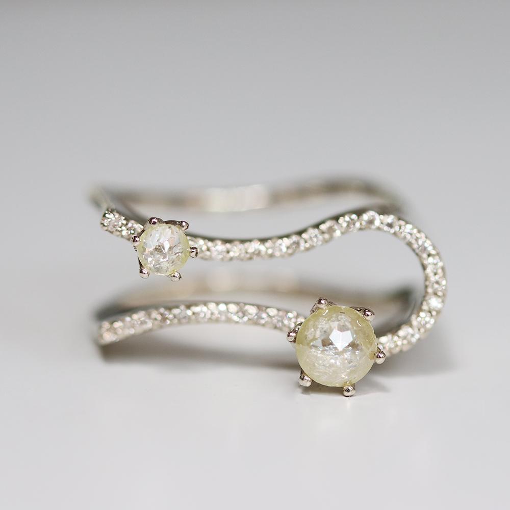 two line wave rough diamond ring