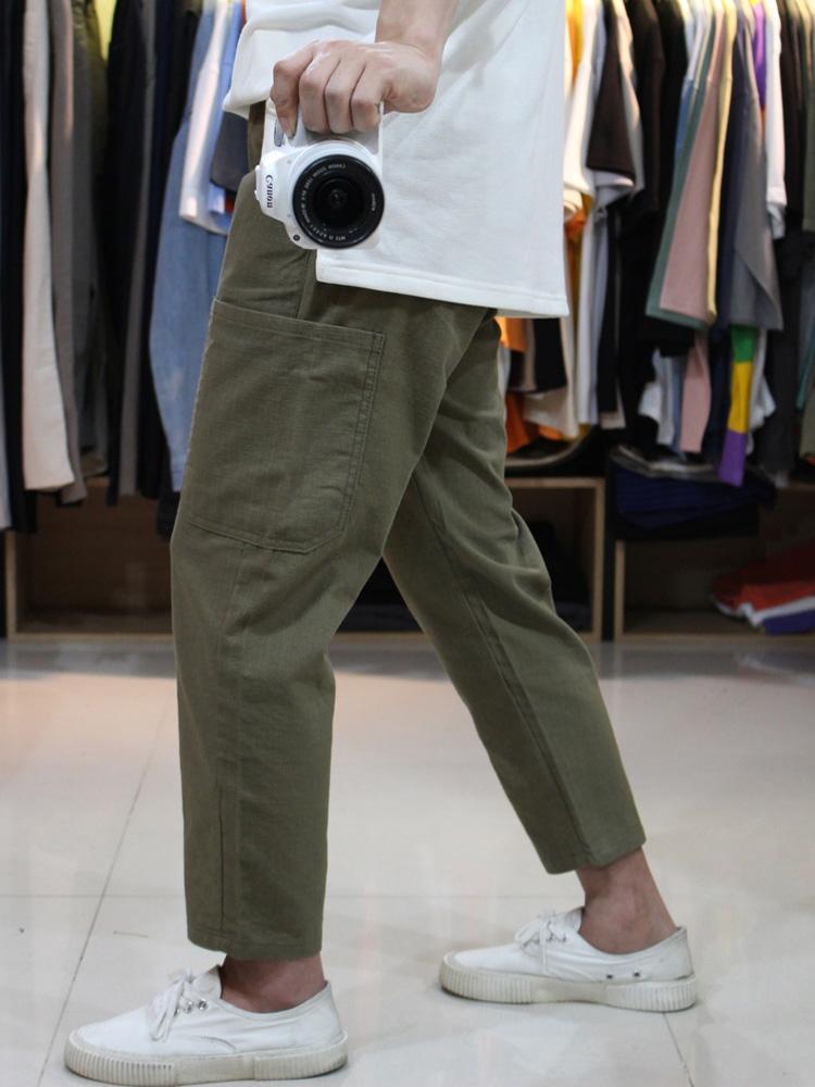 [무료배송] 남자 밴딩 크롭 세미와이드 린넨 카고 9부팬츠 [4컬러]