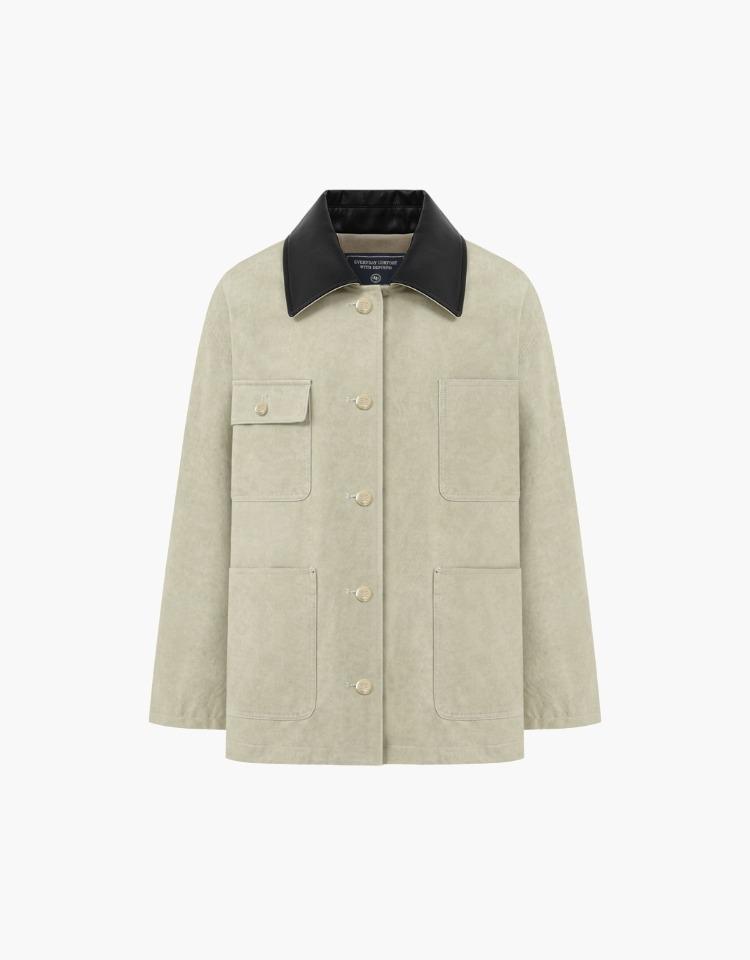 gold button work jacket - light beige