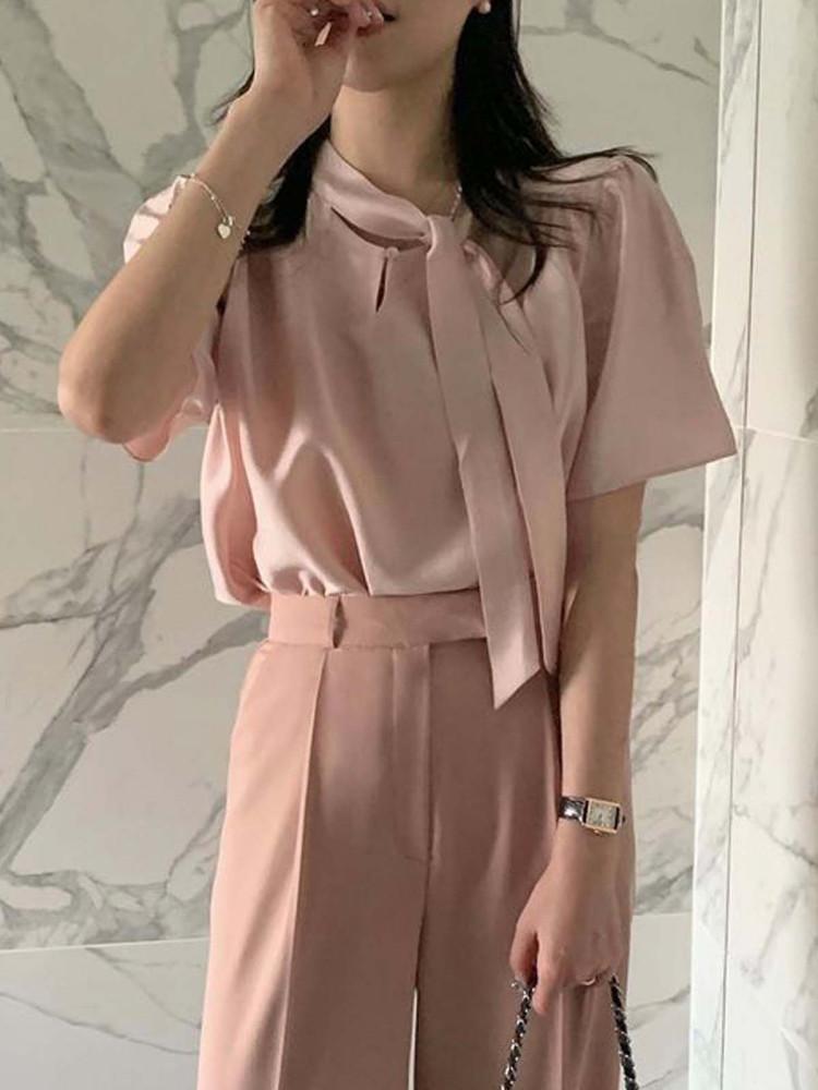 [당일발송] pyt 프리티영띵 투웨이 실크 블라우스 리본 타이 반팔 프영띵 (3c)