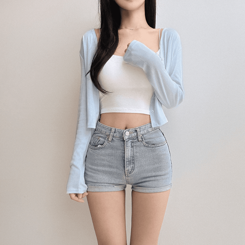 [빠른배송♥] (살안타템) 여리 슬림루즈핏 브이넥 썸머시스루 크롭가디건