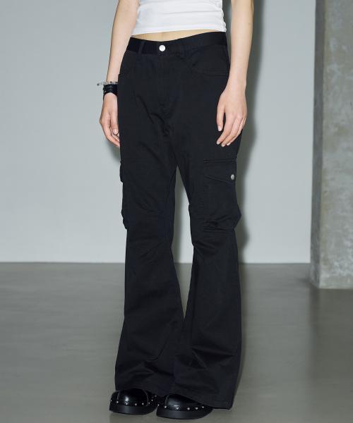 아캄 98 Printed Knee Pin-tuck Denim Pants (Black) - 위시버킷