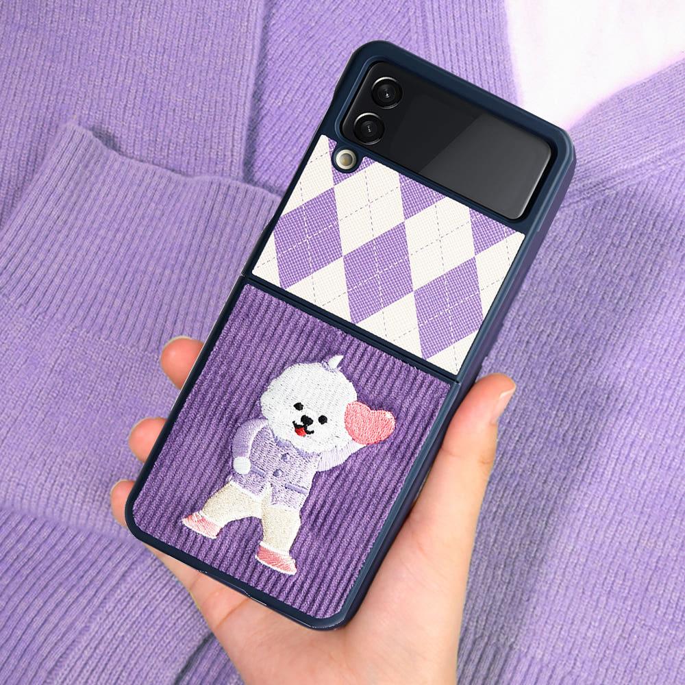 코듀로이 자수 파티 핸드폰 케이스 갤럭시Z플립4 바이올렛 우주