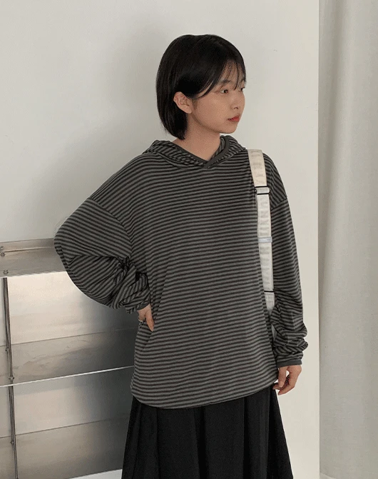 [unisex] 신느코 스트라이프 후드 긴팔 티 (3color)