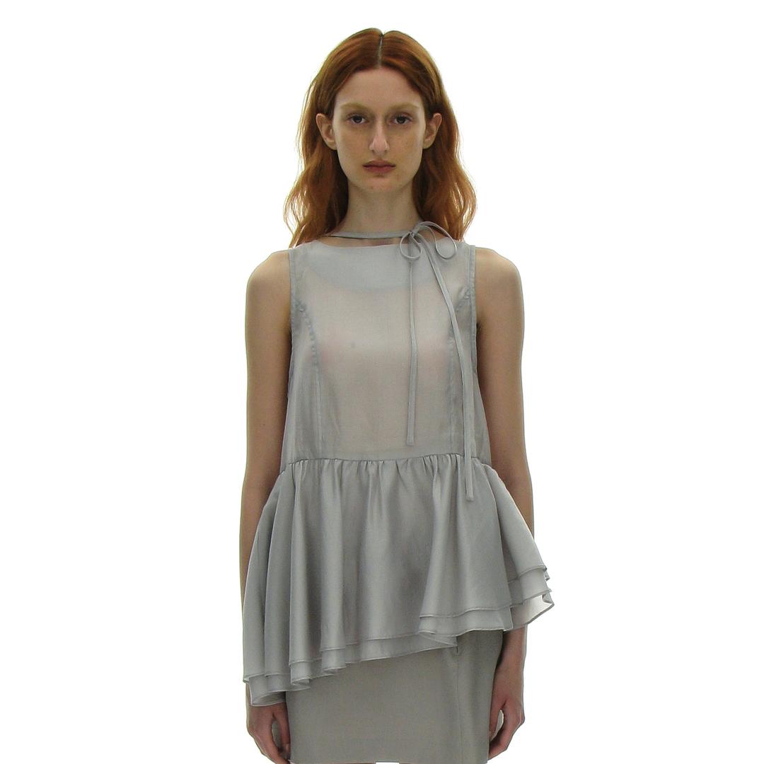 TIENECK FRILL BLOUSE_LIGHT GREY