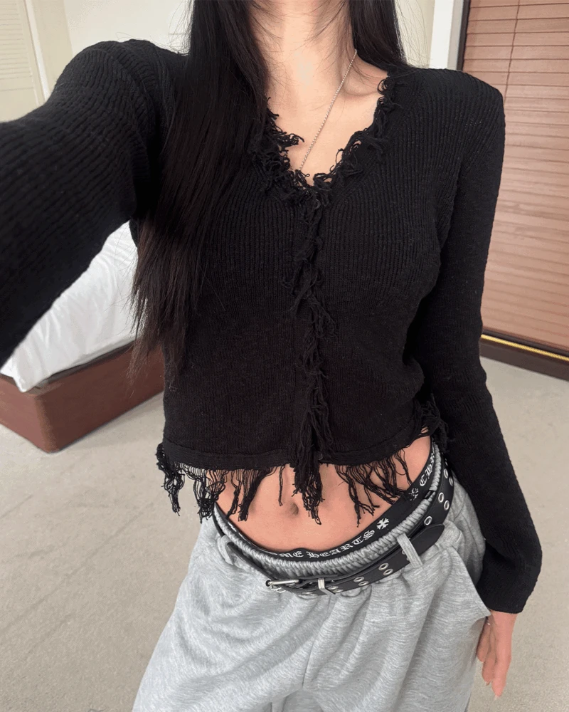 Damage knit cardigan (3 color)