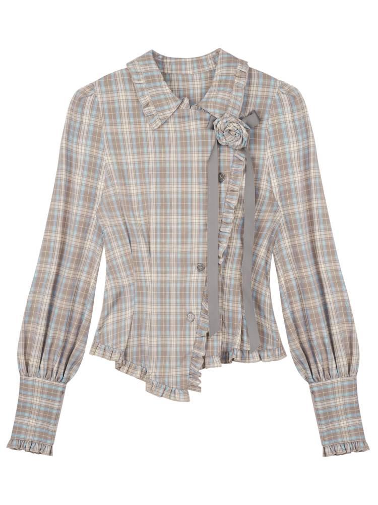 Checkered Brooch Asymmetrical Sweatshirt【s0000014374】