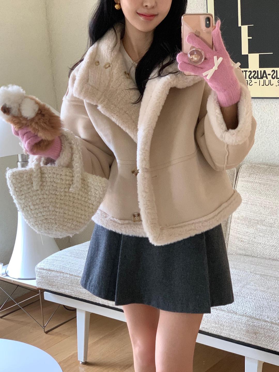샤벳데이즈 리버시블💗테네 하이넥카라 두툼 부들 양면 무스탕 겨울 코트 숏점퍼 자켓 (2color)