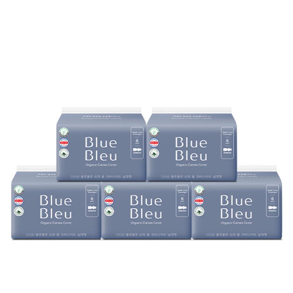 블루블루 생리대 유기농 순면커버 슈퍼 롱 오버나이트 생리대 (6p) 5팩 세트