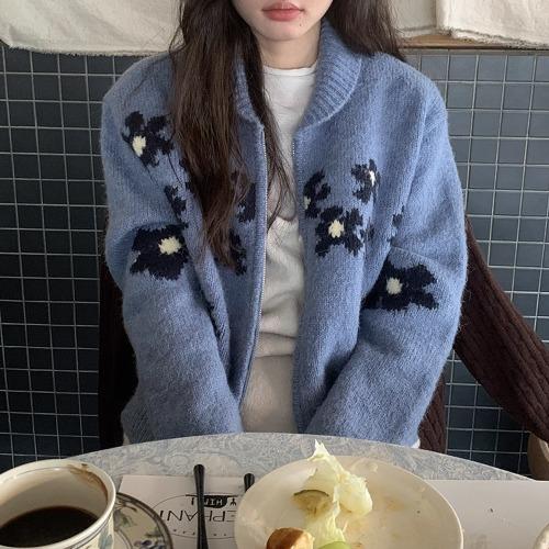 미즈민 [🎀올겨울핫템/플라워집업/도톰니트/가볍고 따뜻/여유핏✨귀욤 숄카라/여친룩/출근룩🚛무배] 엘리스 플라워 니트 집업 s161015