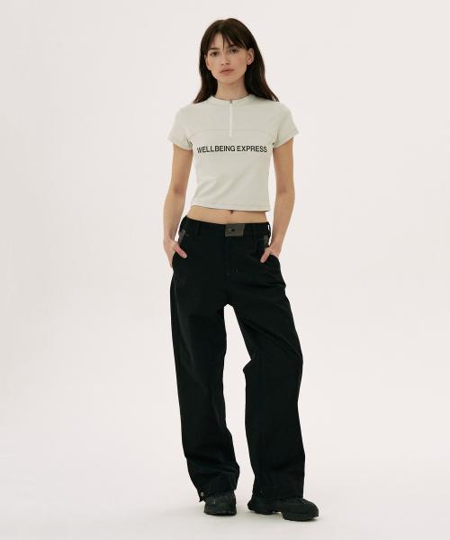 Color Blocked Wide Cotton Pants Black