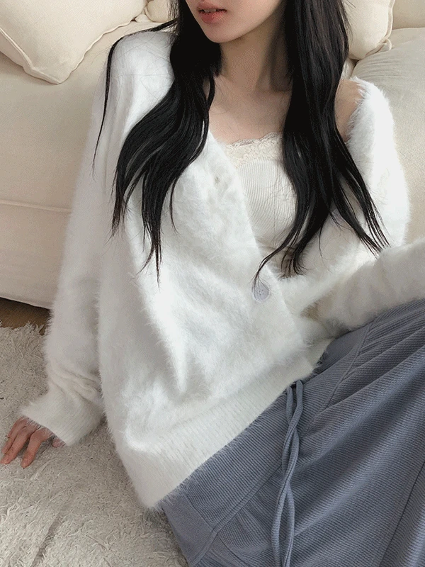 [털빠짐x/극세사느낌] 보노 브이넥 오버핏 여리 퍼 가디건 6color