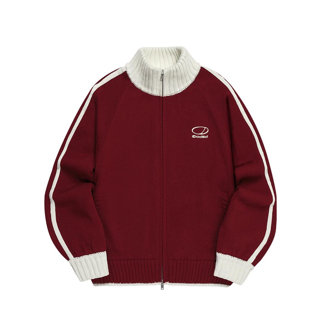 스포티 트랙 세미 크롭 니트 집업 - RED