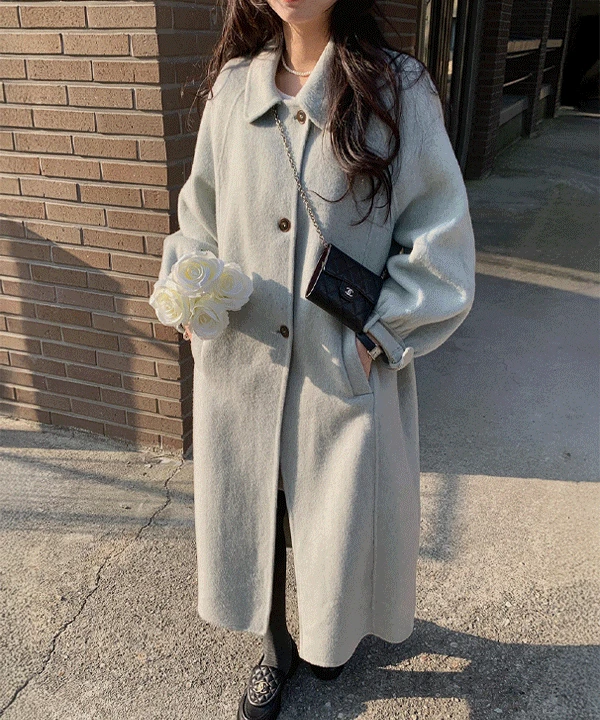 [나요이/최저가/예약주문✨] 오브제 울 카라 포켓 롱 코트  핸드메이드 벨트 나그랑 래글런 버튼 자켓 가을 겨울 아우터