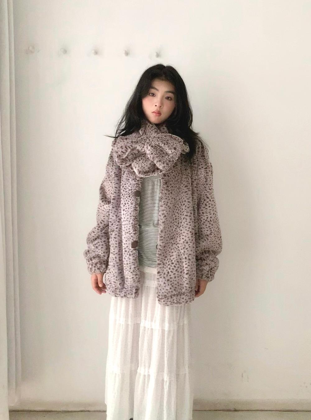 Polka Dot Leopard Raffel Fur Coat