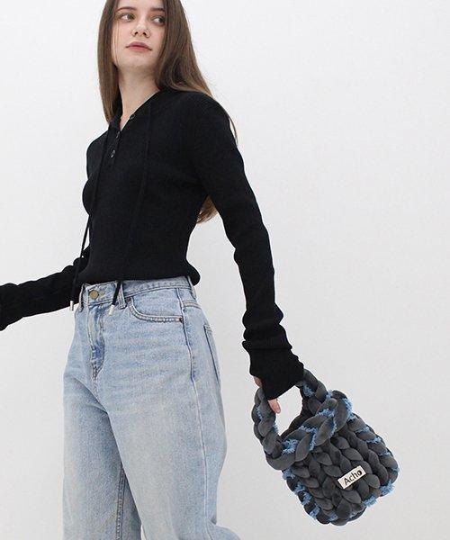 벨벳 데님 브레드 미니 토트백_딥그레이