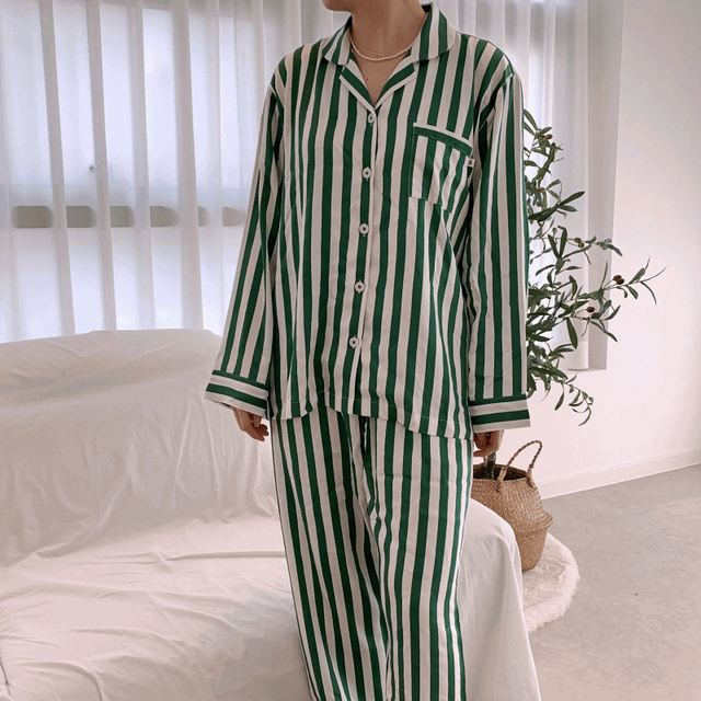 스트라이프 줄무늬 파자마세트 부드러운 친환경 잠옷