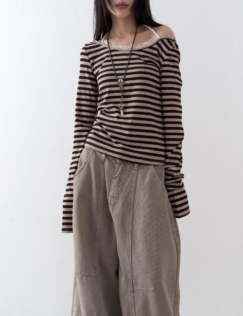 stripe lace halter tee