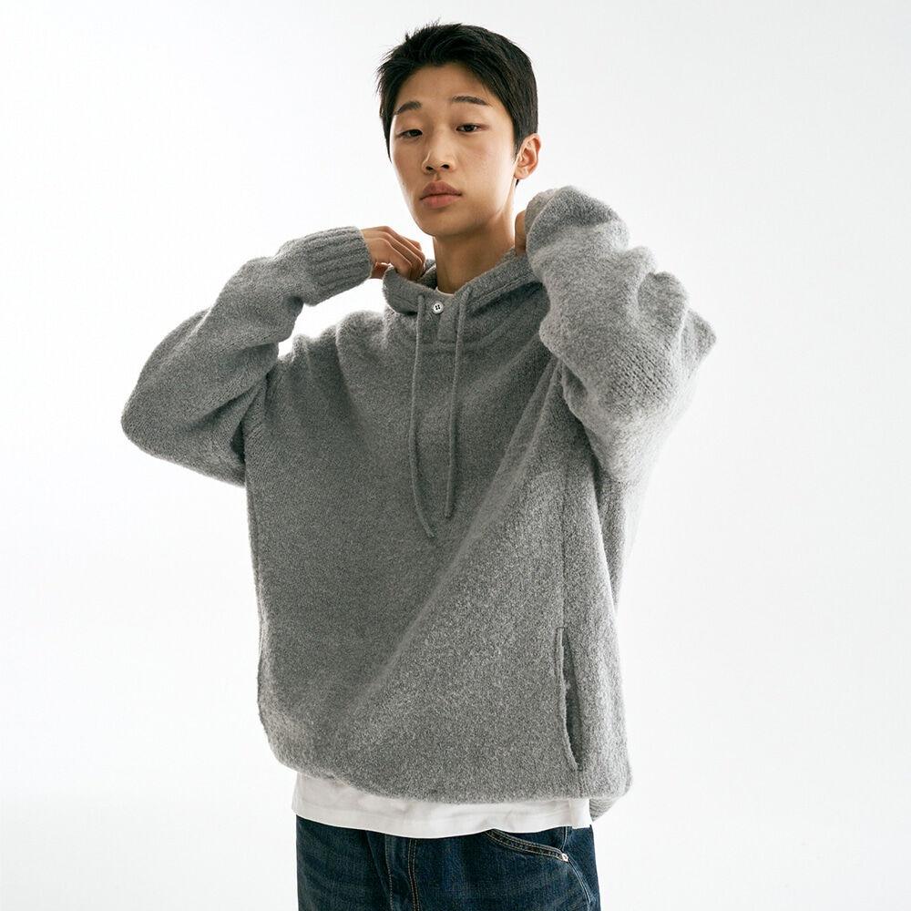 모헤어 부클 후드 니트 3color