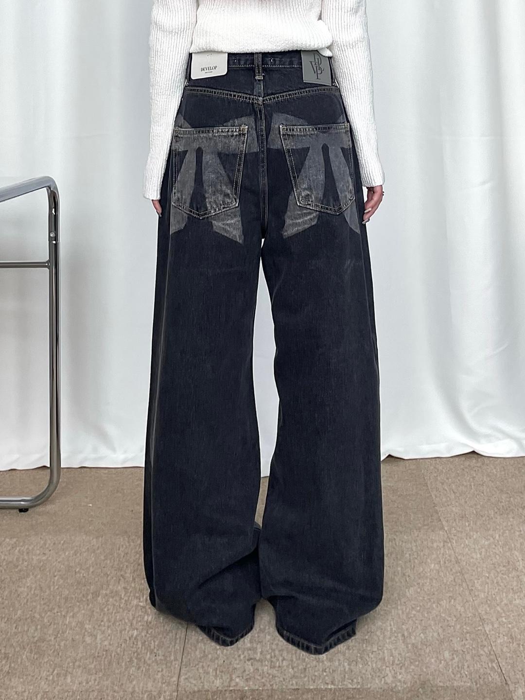 포그하우스 리본 프린트 와이드 데님팬츠 / SALE!