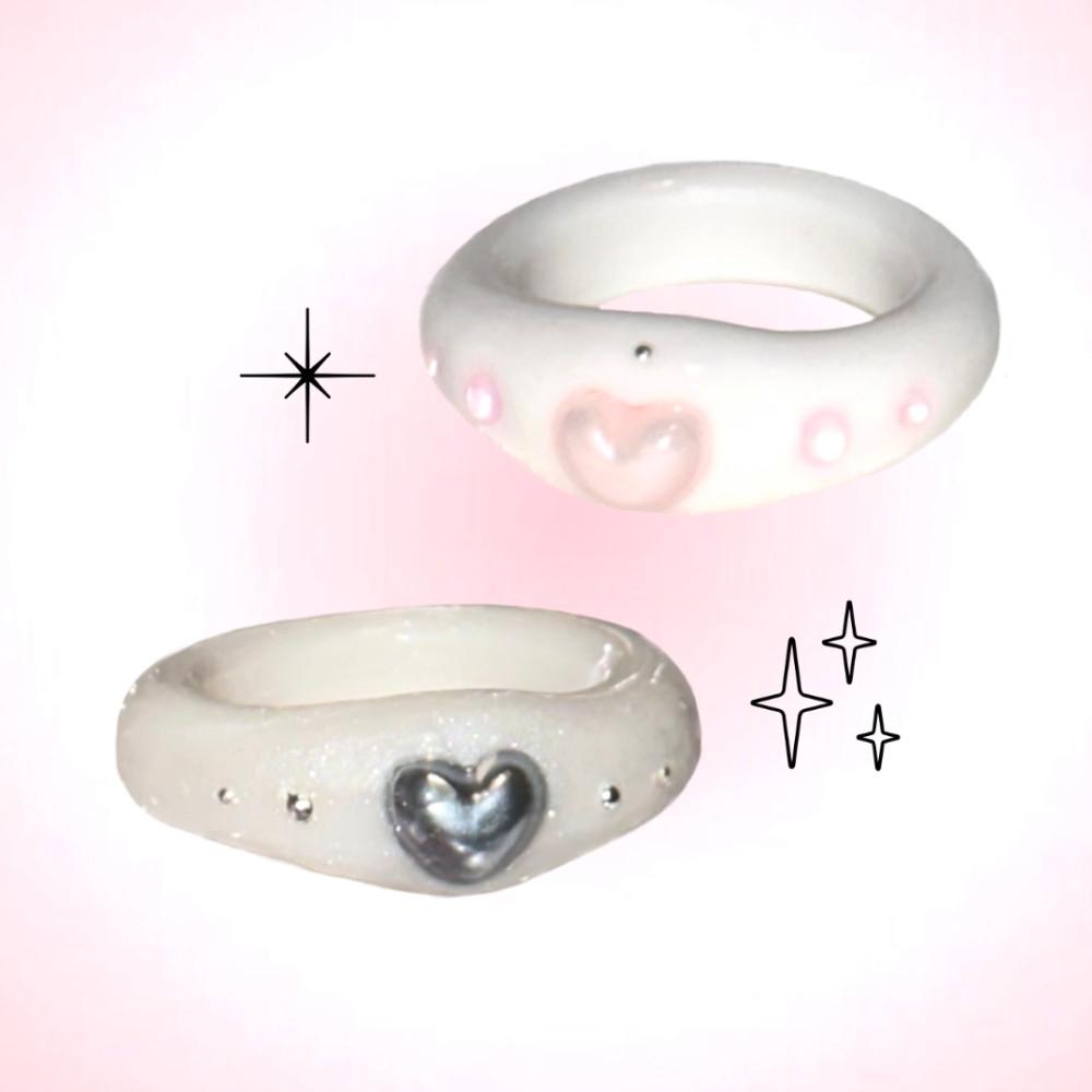Y2k 사이버 하트링💗키치 2000s Cybertic Heart Ring, 클레이링