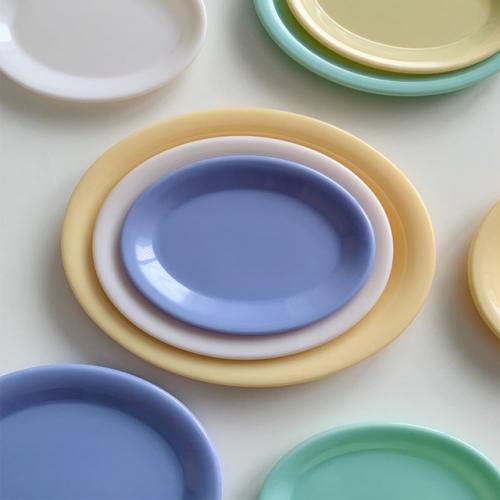 멜라민 밀크 타원형 접시 3 size 4 color