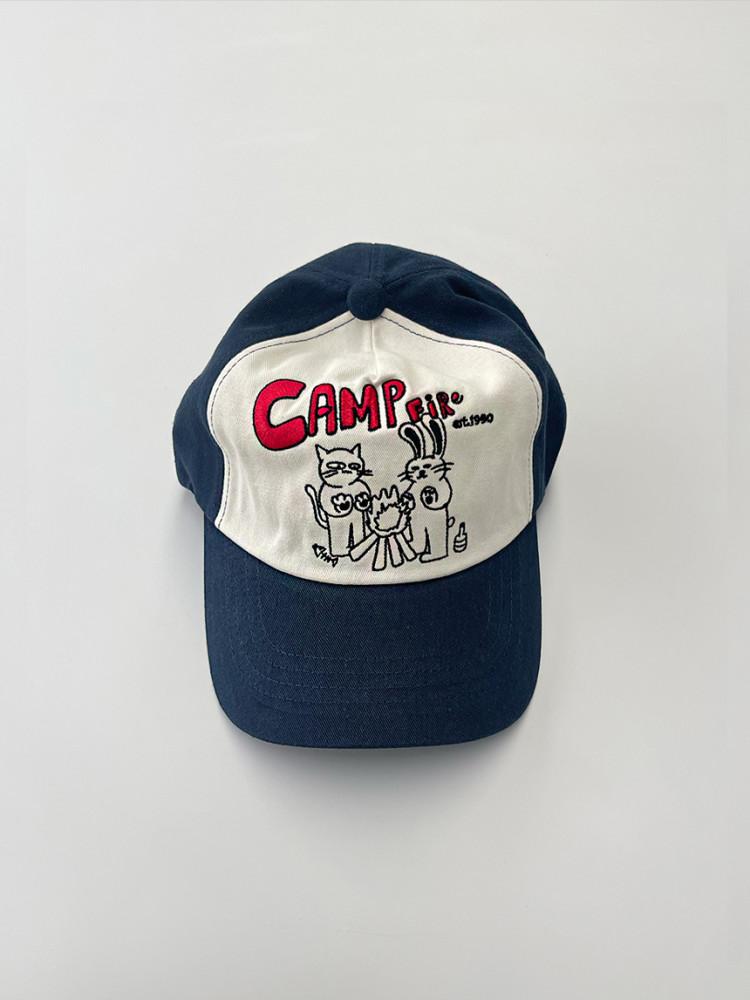 CampFire cap 3color 불멍 투톤 자수 캠핑 배색 볼캡 캡모자 남자 여자