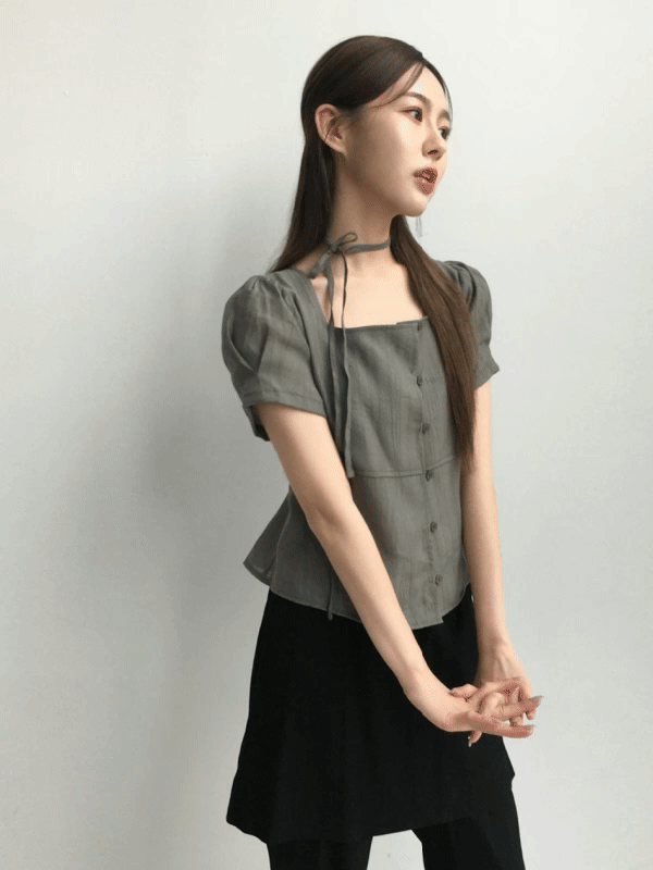 Nostalgia scarf blouse (khaki, black)