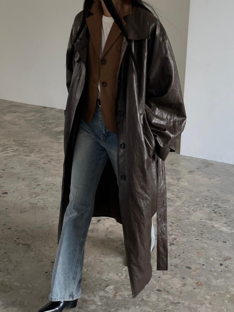lether long trench coat