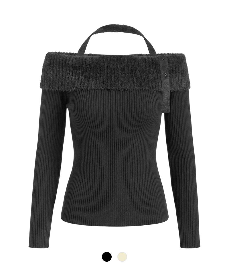 Bella Fur Strap Off-Shoulder Knit