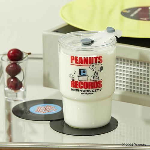 피너츠 스누피 레코드 글라스 텀블러(+빨대 증정)