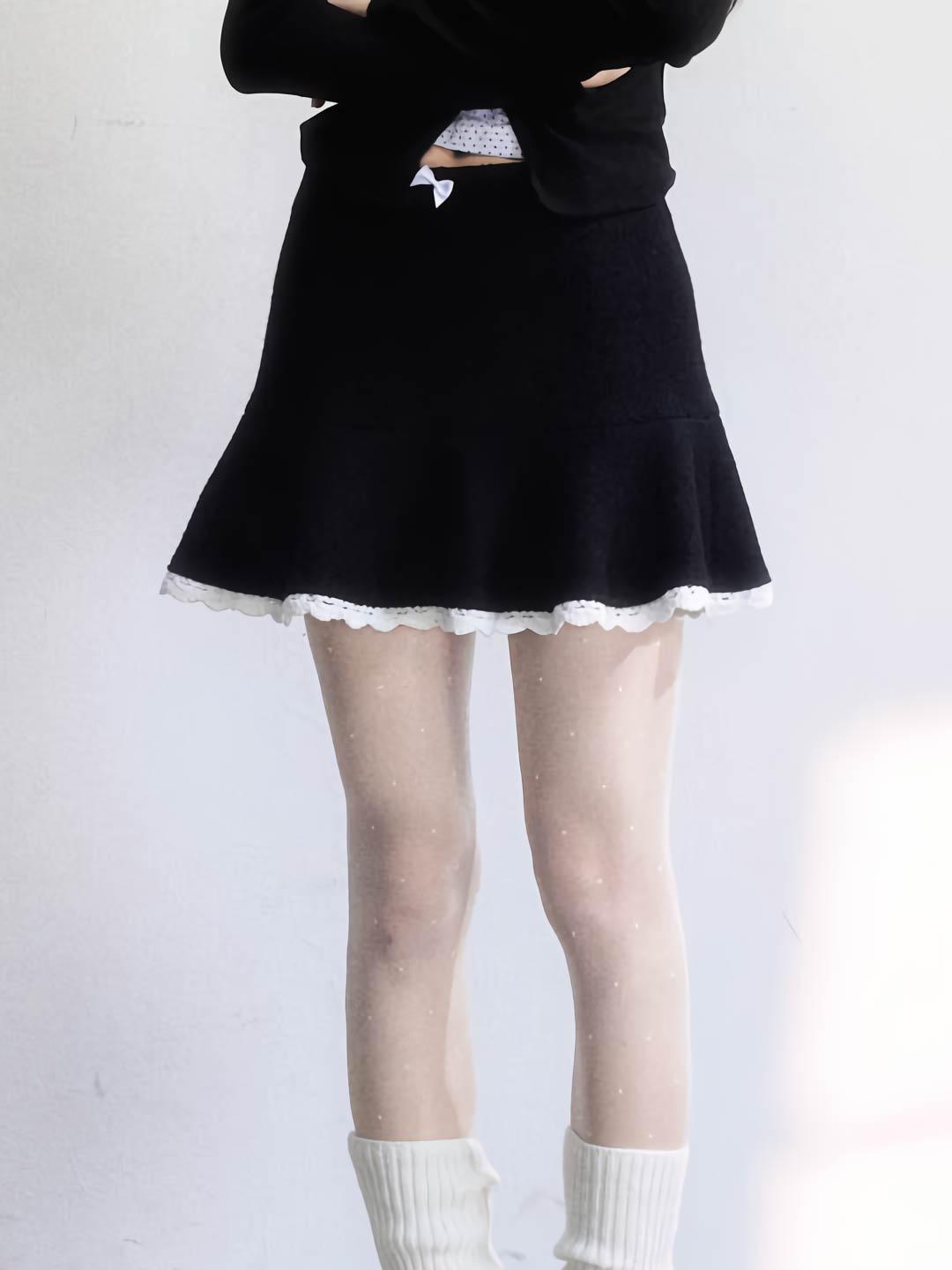 [FRAGILE HEART] Lace Layered Flare Wool Skirt