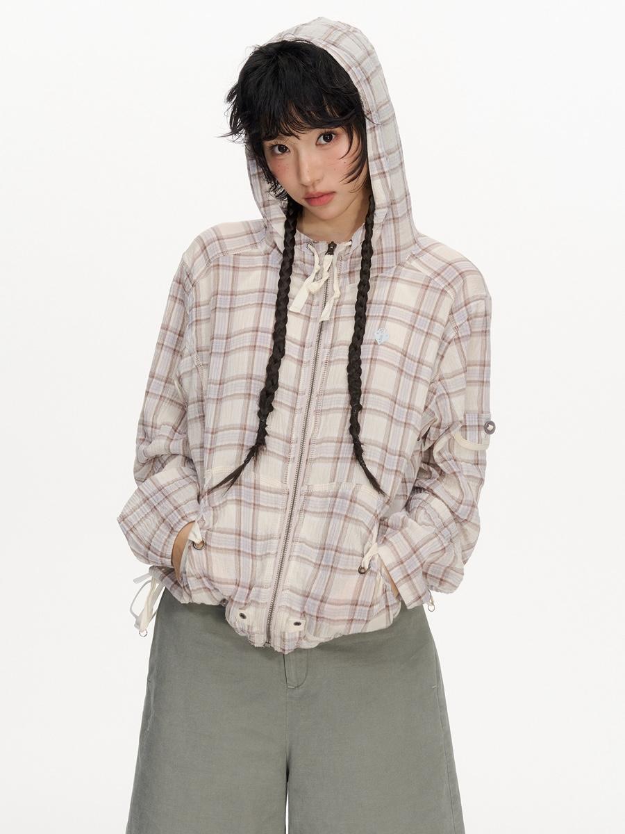 NECY STUDIO Plaid Leisure Hoodie Jacket