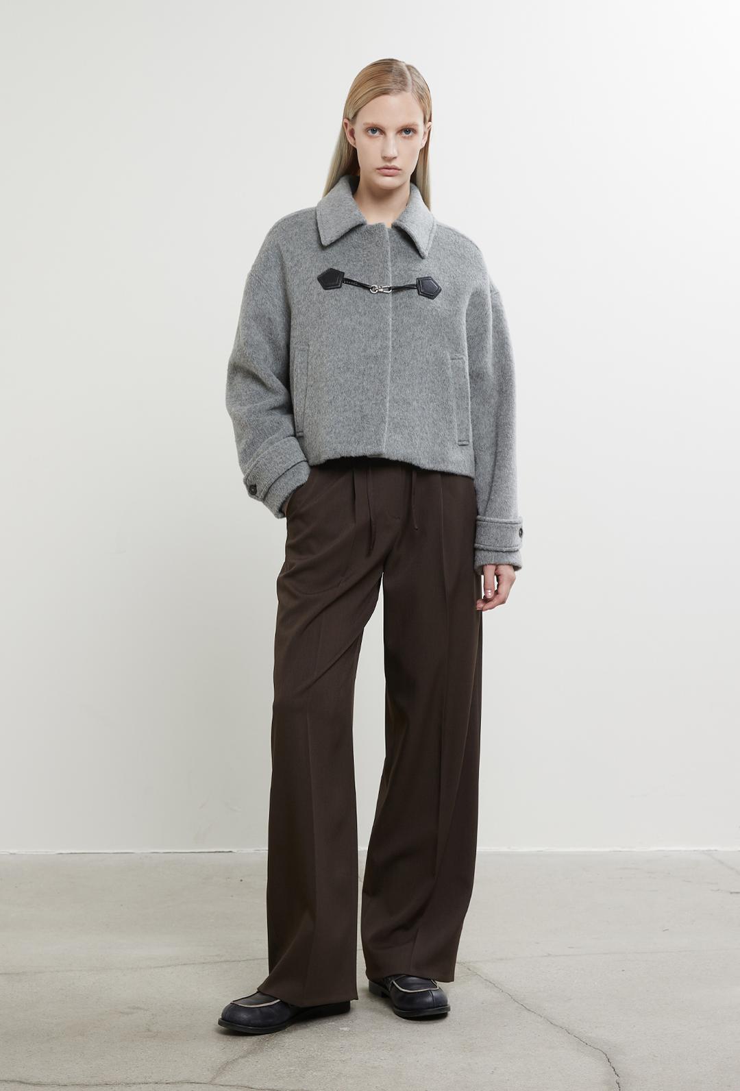 알파카 크롭 더플 코트_그레이